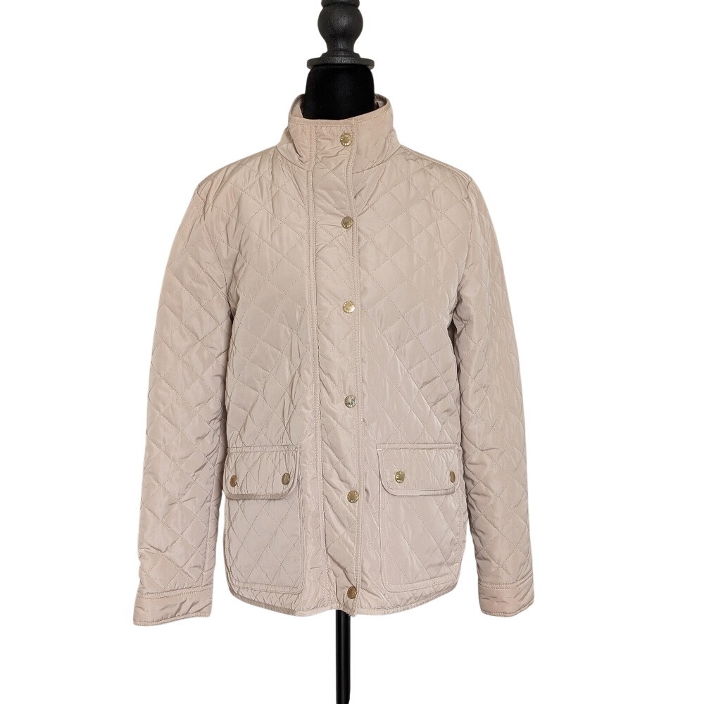 00s British Preppy Cream Stand Collar Quilted Utility Calvary Jacket